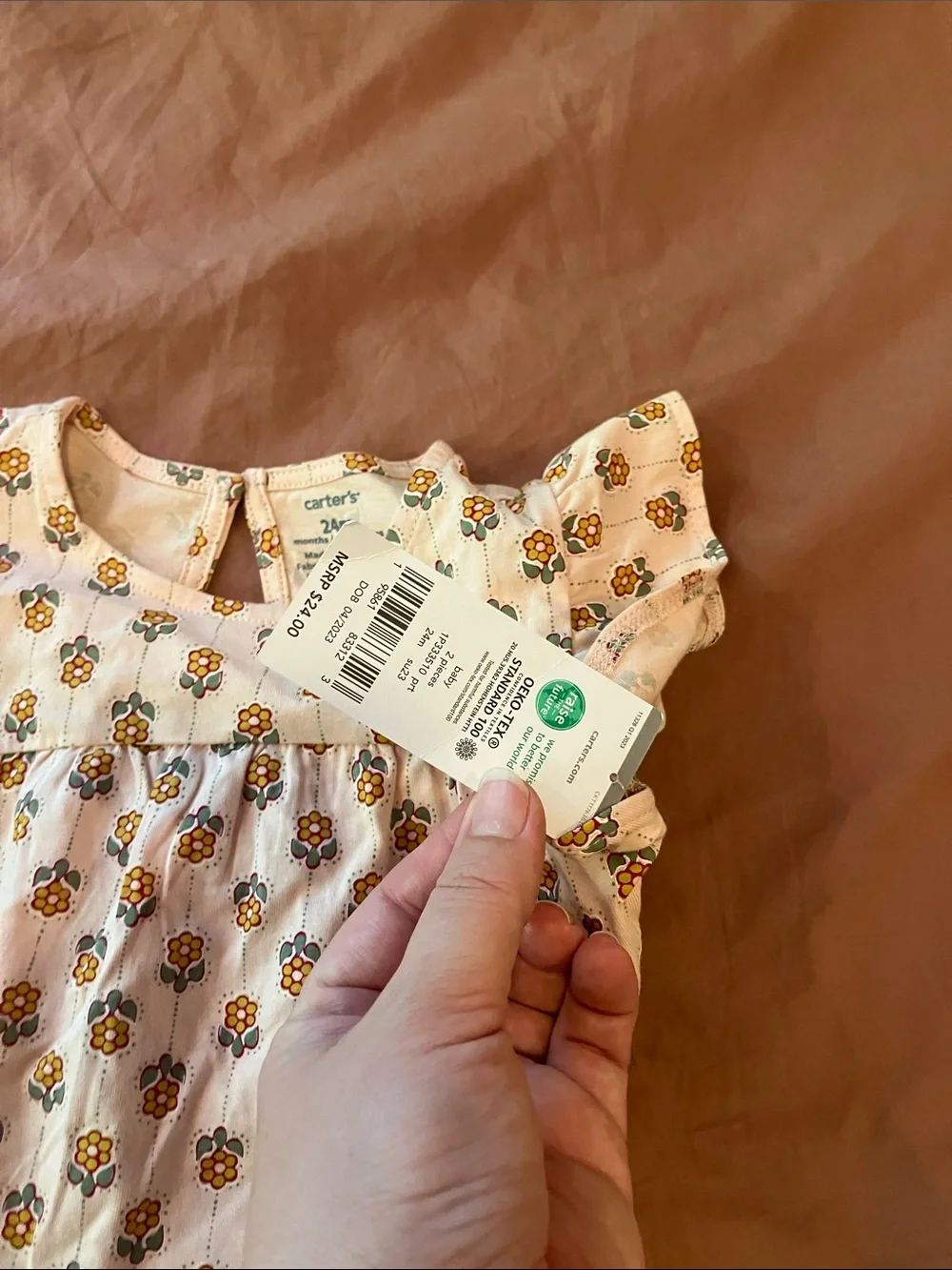 NWT Carter's Creamy Peach Onesie with Yellow & Green Floral Print 24M